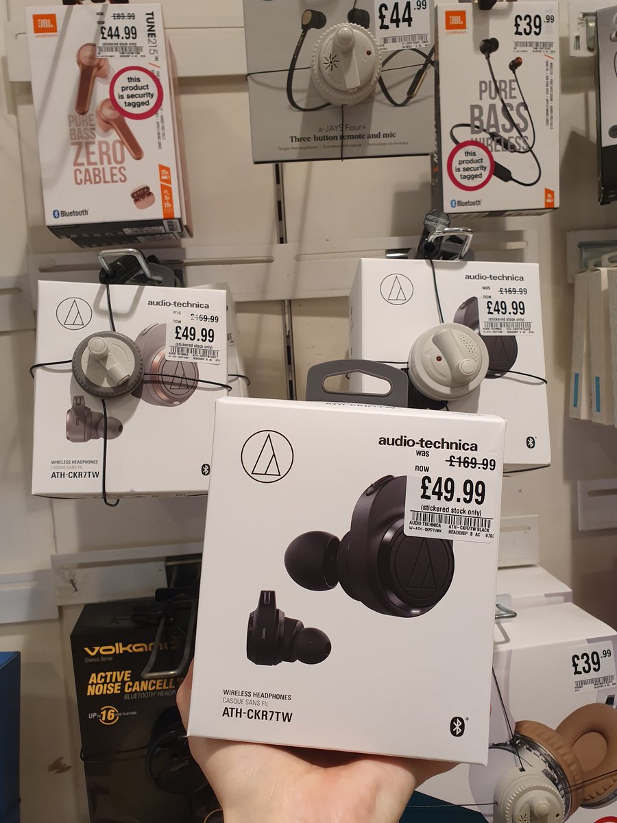 hmvChester's tweet photo. Massive savings on these Audio Technica bluetooth earphones! While stocks last! We've got many more offers in store too so grab them quick! 😎 🐶 #audiotechnica #crazydeals #bluetoothearphones #hmv #hmvchester #technologyoffers https://t.co/DcyXlF35KU