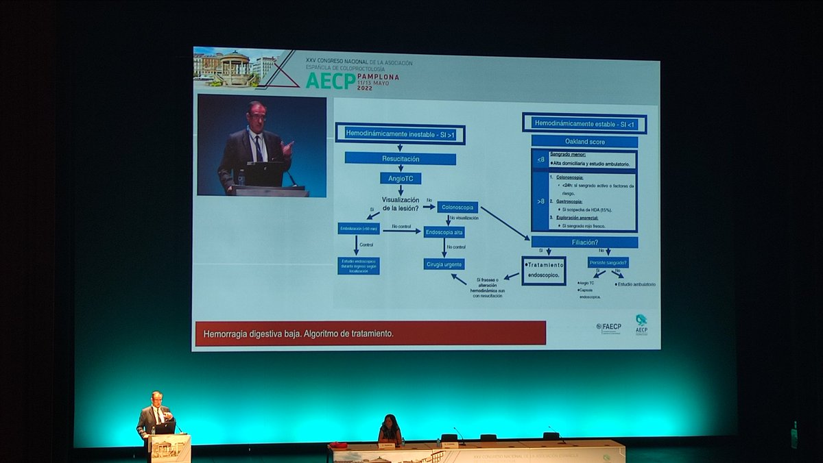 CGD_Pontevedra's tweet photo. El Dr. Antonio Codina nos muestra el algoritmo para el manejo de la hemorragia digestiva baja🩸🩸. Importante recordar que debe adaptarse a los medios disponibles en cada hospital🤔💡 #aecp2022 @AECP_FAECP https://t.co/X6lRTrwfjR