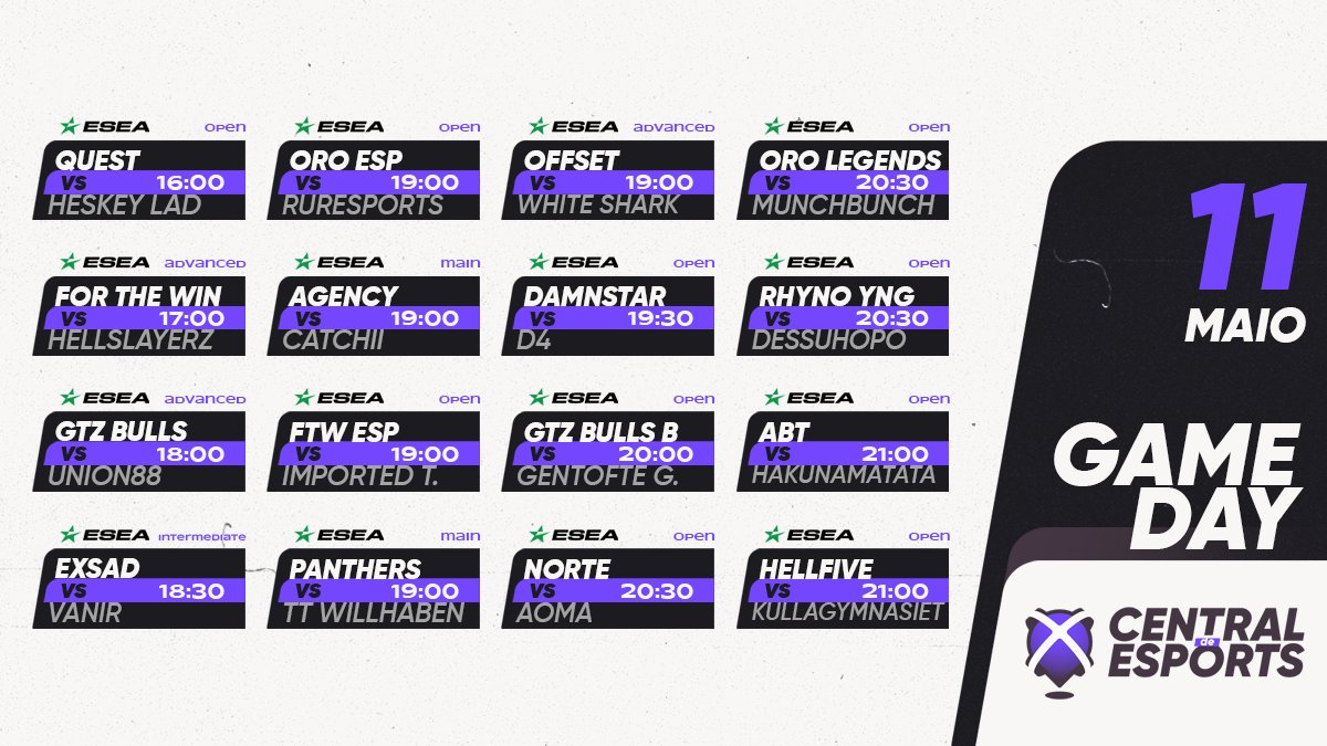 CentralDEsports's tweet photo. 🏆@ESEA:

16h
@questesports_

17h
@ftwesports

18h
@GTZBulls

18h30
@EXSadGaming

19h
@agency_clan
@ftwesports
@PantherseSportt
@Offset_Esports

19h30
@damnstaresports

20h
@GTZBulls

20h30
@nortegaming__
@OROGG_
@RhynoEsports_

21h
@abtesports_org
#HELLFIVE

#CDEgameday #CDEesea https://t.co/eGMpQZbvJV