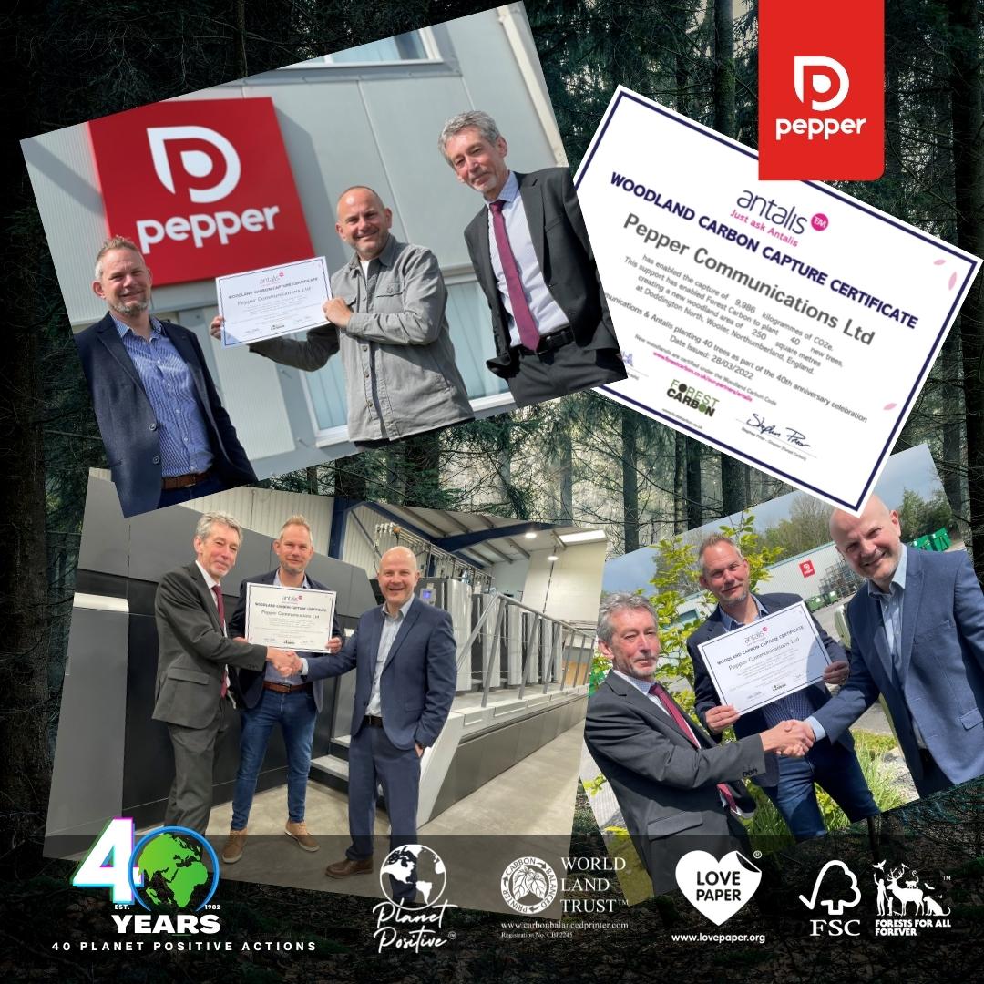 PepperComms's tweet image. We have planted 40 tress @ Doddington North in Northumberland this has enabled the capture of 9,986 kgs of CO2e and created a new woodland area of 250 square meters.
#trees #treeplanting #carboncapture #planetpositive #40thanniversary #40years