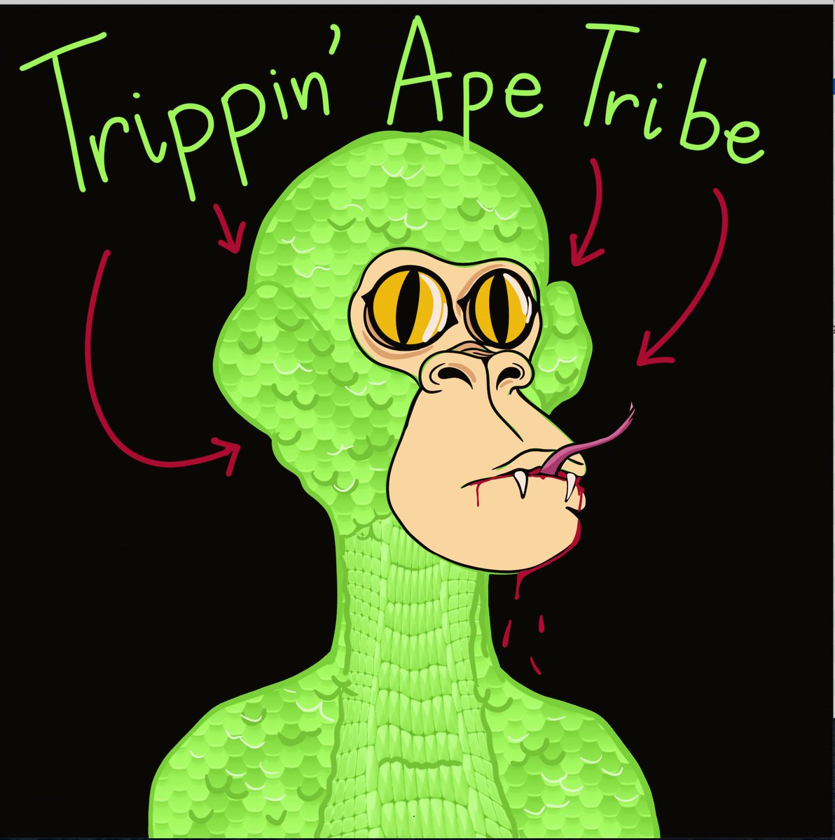 hanhnguyendung's tweet photo. This is my first artwork "Say Hi" to the Tribe. We're Tribe. And I know it's not a cult for sure! 😇
#nft #TrippinApeNFT 
@trippinapes
@defigemhunt
@JPEGASUS69
@fenrusgmi
@KulbikC
@FlippaNft
@CryptoniteApe https://t.co/CSxykJj4is