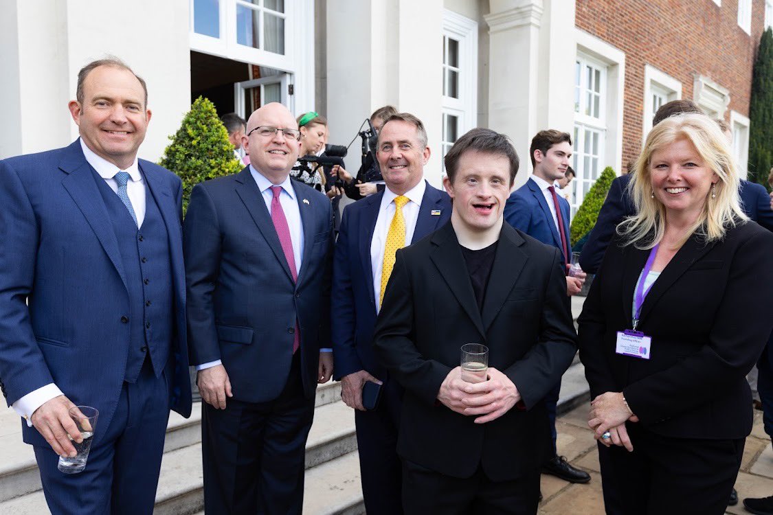 PortsmouthDSA's tweet photo. Wonderful to welcome the incredible advocates of the #DownSyndromeAct to a celebratory reception hosted at #WinfieldHouse by @USAmbUk @LiamFox @NDSPolicyGroup #StrongerTogether @mencap_charity @SueBtalk @kenross2011 @rachaelross21 @tommyjessop @BaronessHollins @UKParliament https://t.co/KhmN0ku3YK