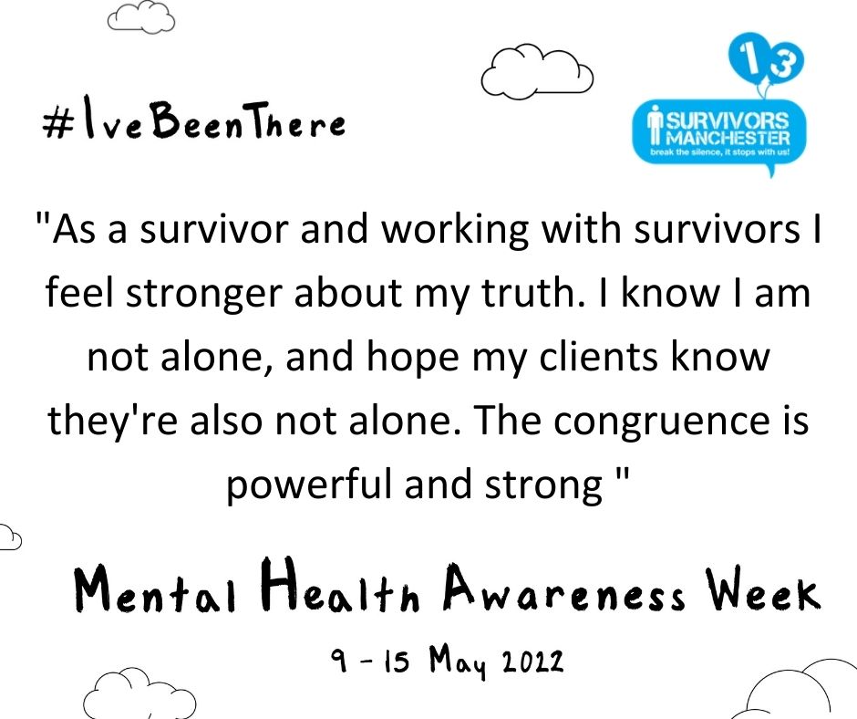 ThisIsSurvivors's tweet photo. Mental Health Awareness Week #IveBeenThereToo
One of our Trauma Informed Therapists shares how their experience as a survivor contributes to their work with Survivors Manchester
#BreakTheSilence #mentalhealthweek2022 #FacingForward2030 https://t.co/1FVODE7W40