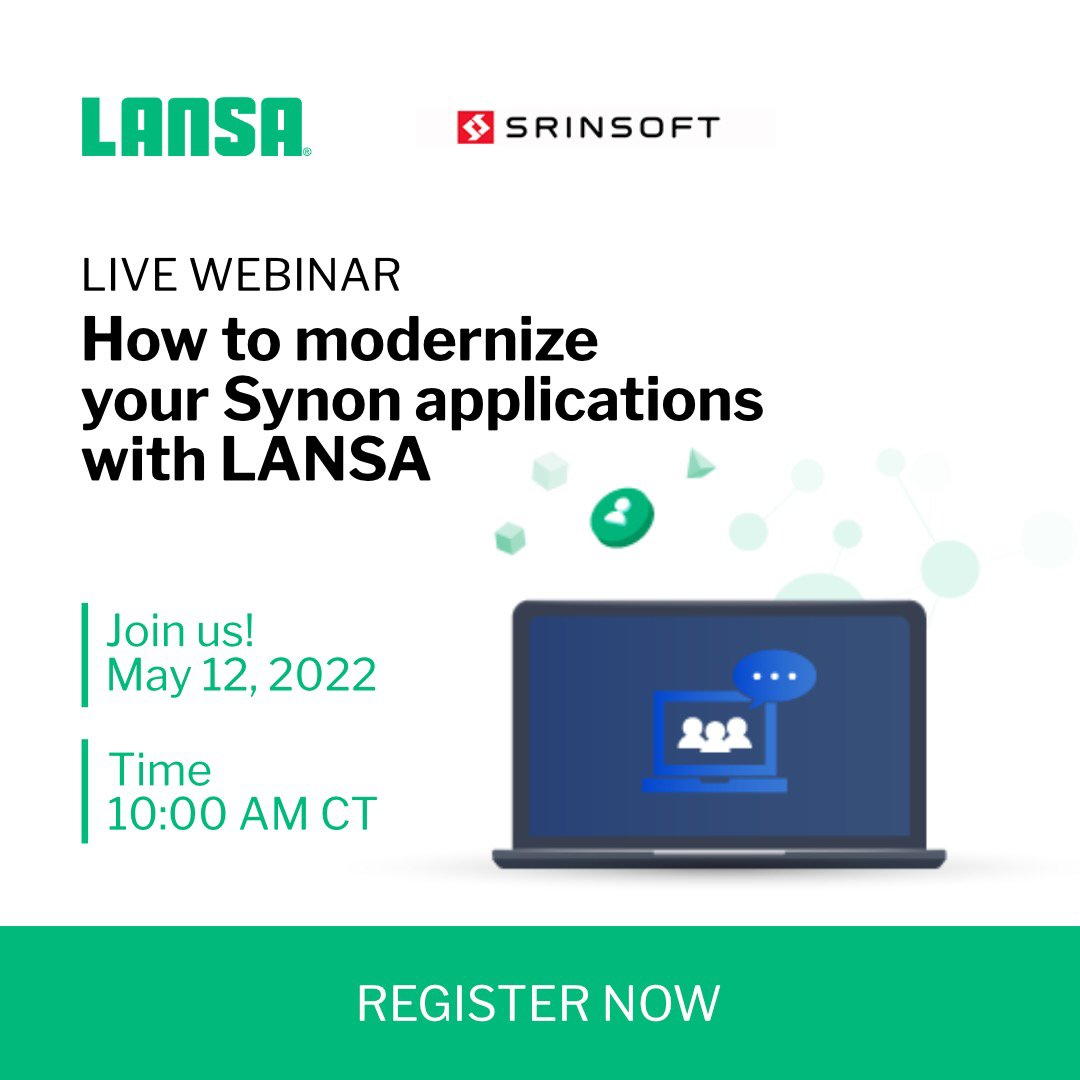 LANSA's tweet photo. Have you 😲 registered for the webinar yet to learn about 🤔 how to modernize your Synon 🧑💻 applications? If not, then hurry up and register now and find out how to leverage your Synon investment.
Register Now!!
👇👇
https://t.co/h9it2bxSGk
#IBMi #applicationmodernization https://t.co/8ebPY12714