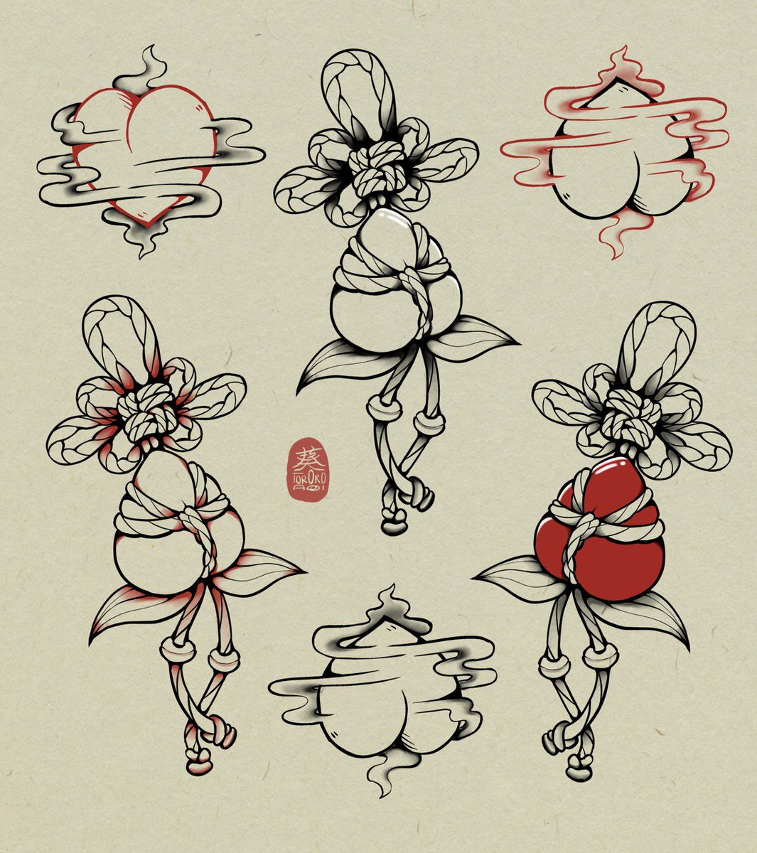 tororo_aoi27's tweet photo. Life's a Peach: Flash Sheet

Rope charms preferably go at 7cm at minimum
Hearts and phantom peaches go at 5cm at minimum

DM me with your desired design and placement, let's pin a slot down!

#flashsheets #ink #asianart #tattooart https://t.co/Rvr3TeYL8y