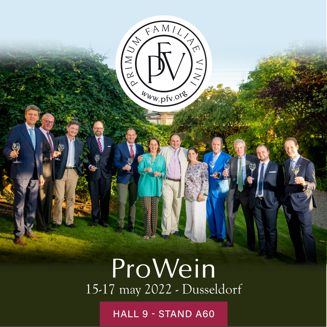 The 12 families members of PFV are looking forward to see you at Prowein 2022.

You can meet us at HALL 9 - Stand A60

#PFV #PrimumFamiliaeVini #Family #FamilyisSustainability #Prowein #Prowein2022