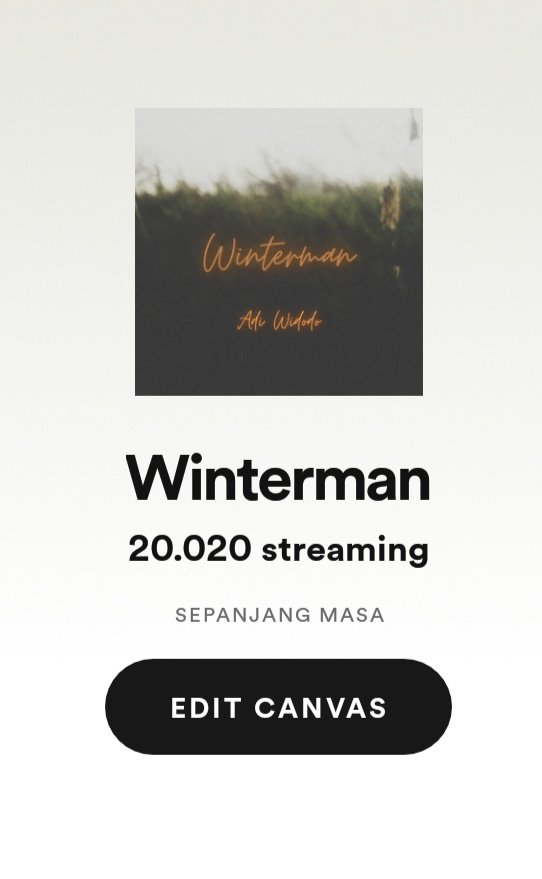 _adiwidodo's tweet photo. 20K Streaming, thank you everyone ☕
#winterman
#spotify https://t.co/DiQ9R3wSnP