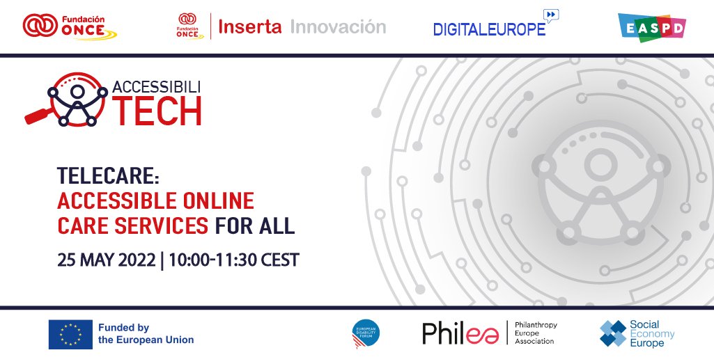 Fundacion_ONCE's tweet image. El próximo 25 de mayo, en el marco de #Accessibilitech, se celebra el webinar &apos;#Teleasistencia: Servicios de asistencia online accesibles para todos&apos;.

Inscríbete en 👉 ow.ly/g3oM50J4ZNK
