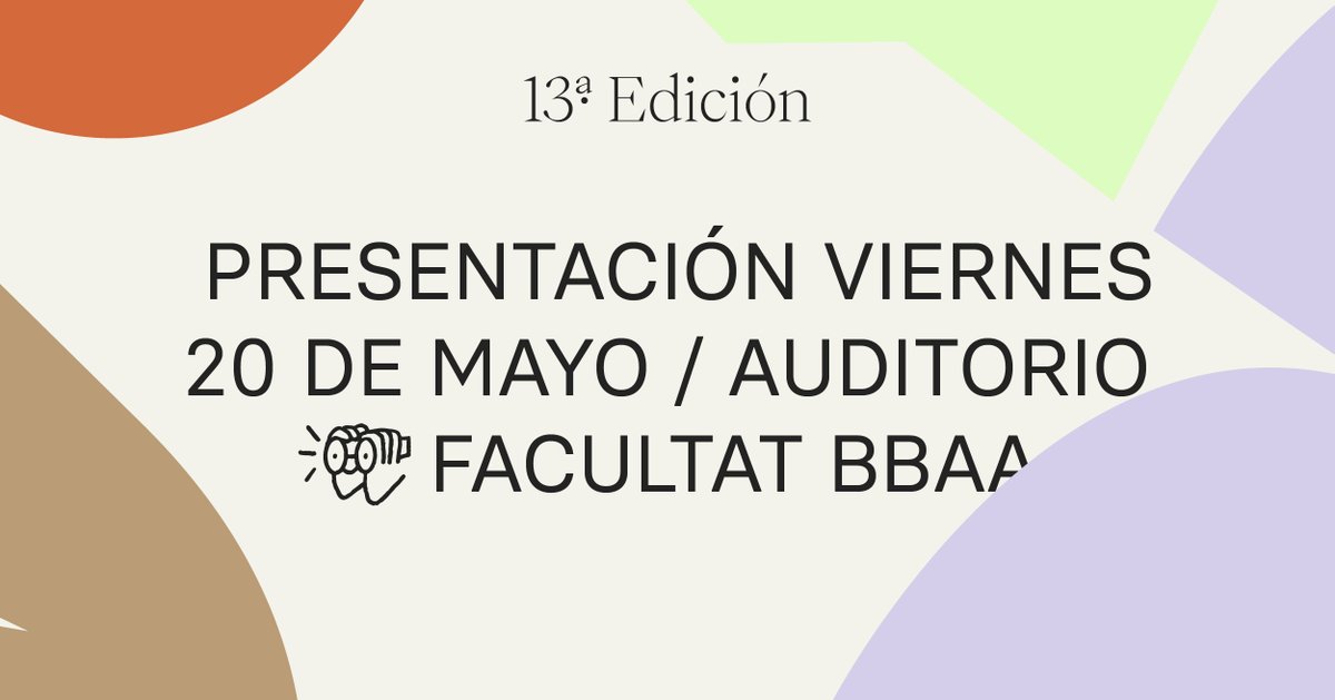 MDI_UPV's tweet photo. ¡Apuntad la fecha! 📅 El 20 de mayo tendrá lugar la presentación de la 13ª edición del MDI, a las 16h en el auditorio de la Facultat de BBAA.
Nos acompañarán egresados del MDI y la comisión académica os presentará las novedades de esta nueva edición. ¡Más info en nuestra web! https://t.co/9srWEZ2Tdz