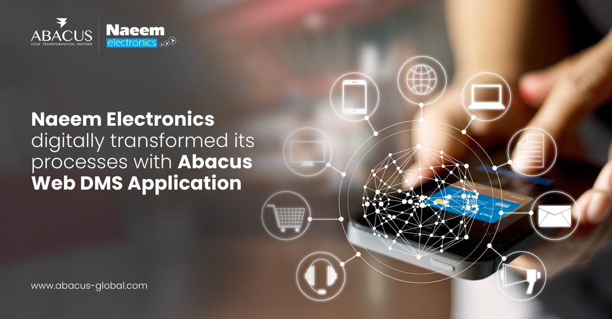 AbacusGlobal's tweet photo. Abacus, a leading technology solution provider, offers digitalized workflow and integrated process of different functionalities to ensure end-to-end process management. Our Web DMS application proved to be game changer for Naeem electronics.
#Abacus #YourTransformationPartner https://t.co/B6Mxq8LM1U