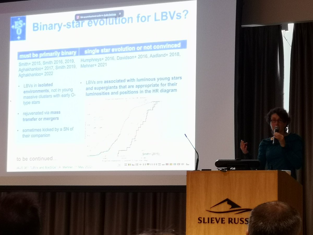 IAUS361's tweet photo. Starting the "unsteady mass loss" session, Andrea Mehner introducing us to the Luminous Blue Variables! Mysterious objects, still not fully understood. #MassiveStars #IAUS361 https://t.co/Fw4vuQGCfm
