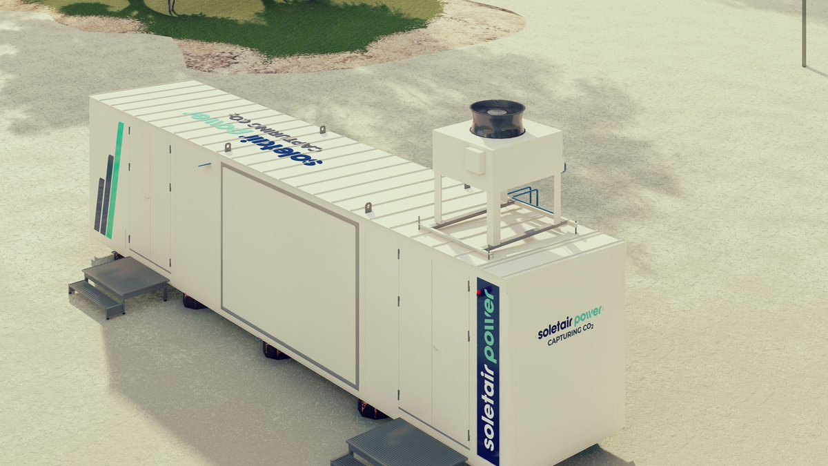 SoletairPower's tweet photo. 1️⃣Our Outdoor CO₂ Capture Unit captures up to ∼21 kg of >98% pure CO₂/day. This unit is housed in a container.
2️⃣In buildings, our HVAC-Integrated CO₂ Capture System can capture ∼47 kg CO₂/day/module. Each building can capture ∼300 kg/day.
#directaircapture #capturingCO2 https://t.co/TI16BYrnd9