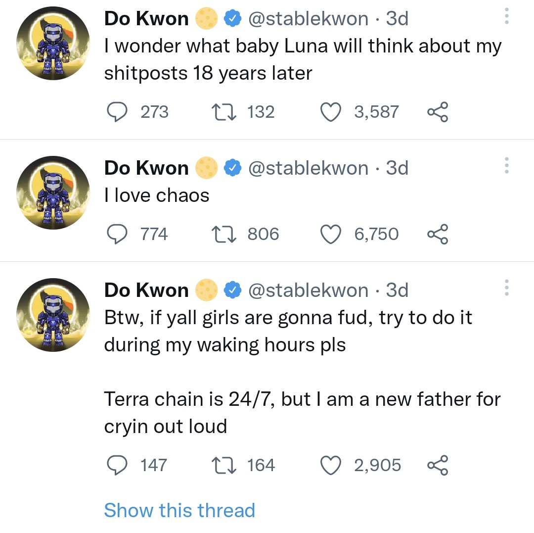 UST hit $0.30 overnight and is currently trading at around $0.50. Luna has  plunged below $3, from its previous price of more than $80. There has been  a marked change in tone