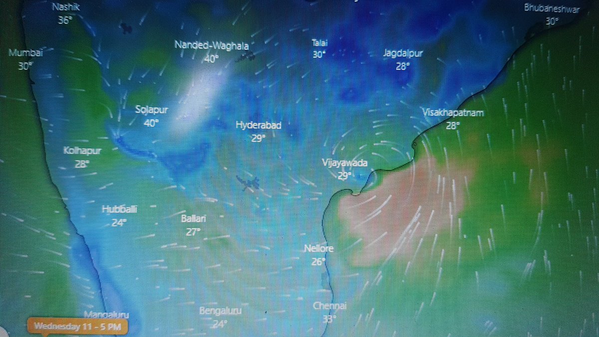 #Asani has weakened into a Cyclone from a Severe Cyclone category. It is expected to further weaken Into a depression and drift back. Pic from windy