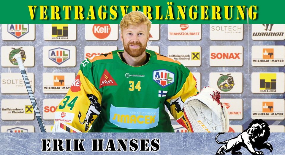 Erfolgsmeldung beim EHC Lustenau. "Hexer" Erik Hanses hütet auch in der kommenden Saison das Tor der Löwen.  ehc-lustenau.at/EHC/index.php?…