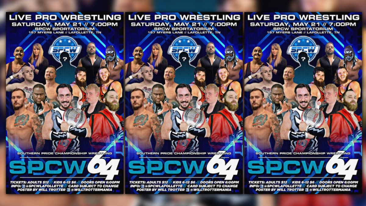 YOUR Jr. Heavyweight Champion is once again front-and-center.

SPCW 64
Saturday, May 21st, 2022
157 Myers LN, LaFollette, TN