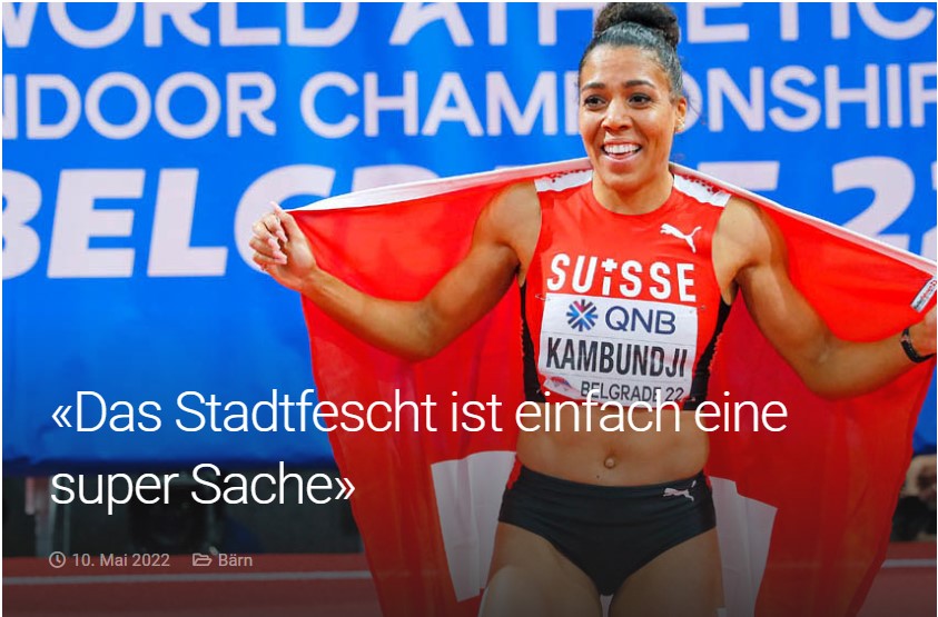 Vom 24 bis 26 Juni feiert Bern sein grosses Fest. Im Gespräch erzählt Spitzensportlerin <a href="/MKambundji/">Mujinga Kambundji</a>, warum sie sich für den Event einsetzt und was Feiern für sie bedeutet. baernerbaer.ch/baern/das-stad…