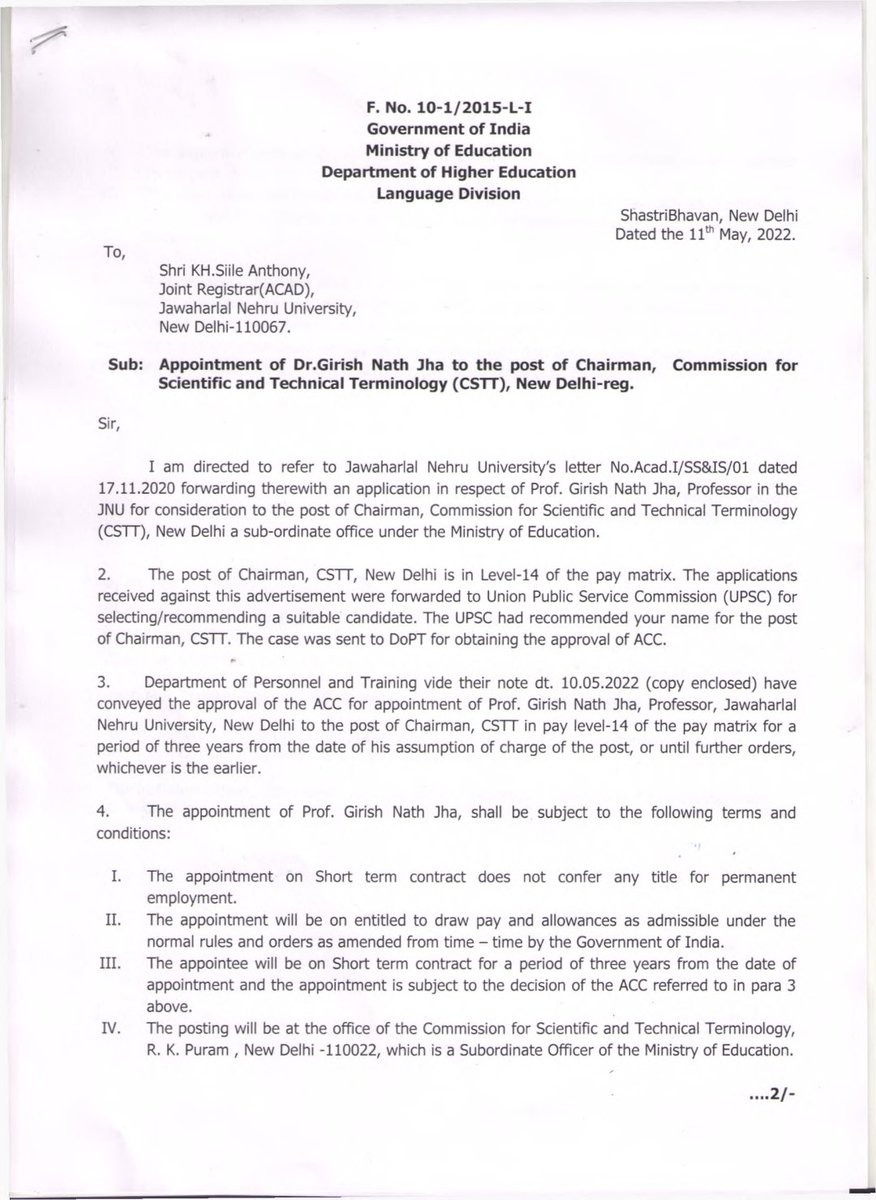 ChamuKShastry's tweet photo. Congratulations to Prof Girish Nath Jha, School of Sanskrit and Indic Studies JNU @girishnjha for being appointed as Chairman of Council for Scientific and Technical Terminology (CSTT) NewDelhi. He is a scholar of Sanskrit Computational Linguistics. Promising new chapter at CSTT! https://t.co/XUexUlXSgT