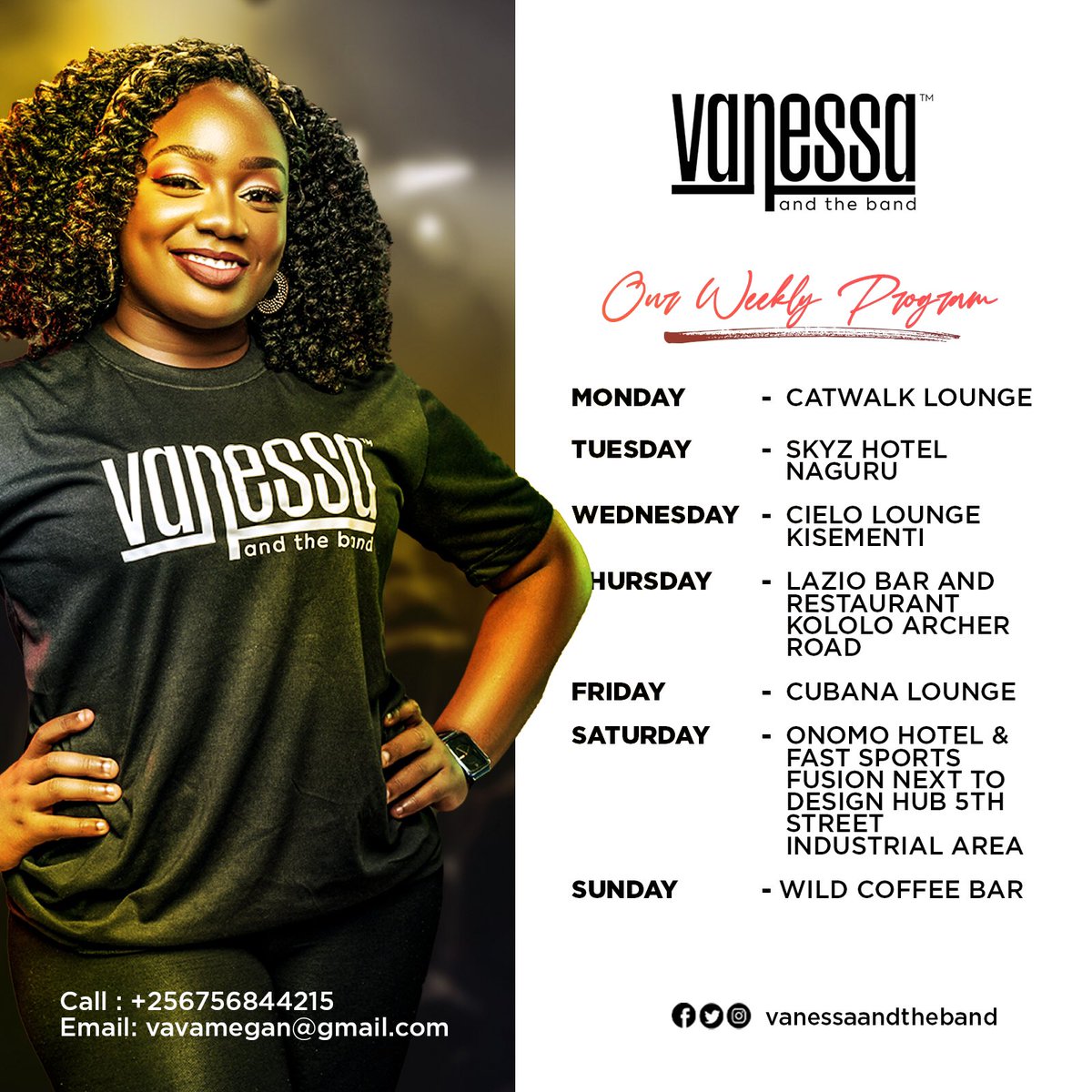 VannyAndTheBand's tweet photo. Here is our weekly program. Always turn up and get good live band music and vibes. #VanessaAndTheBand https://t.co/gcQQ6FTjPJ