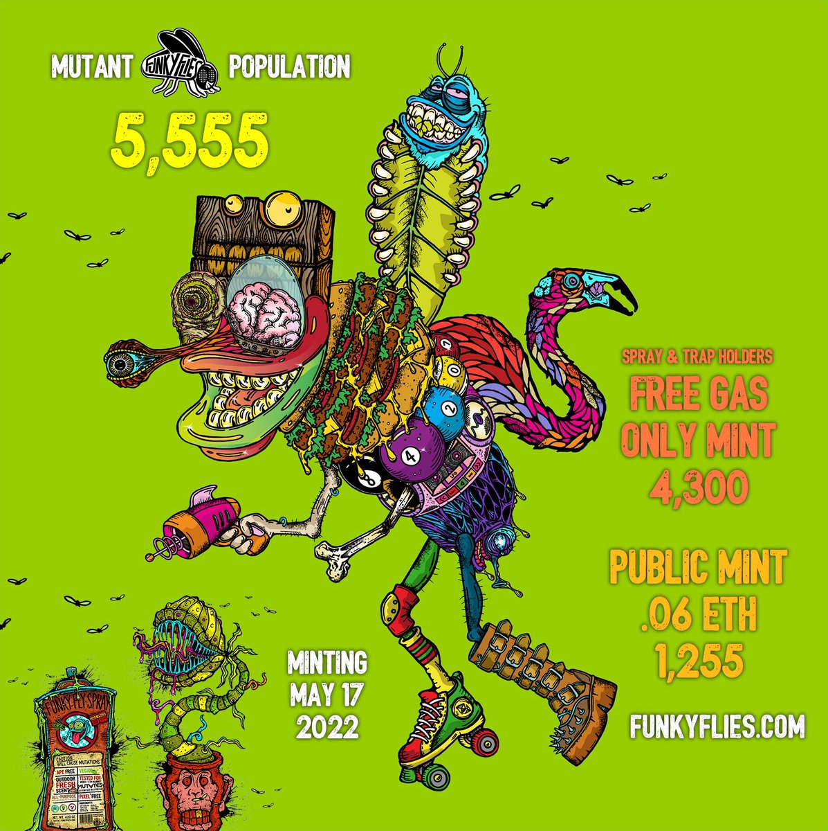 funky_flies's tweet photo. The mutants are coming!!! #mutant #nftart will be done today!! #zzz #lfg #funky #flyonfly 🔥🪰👌🏻 Hatching May 17th - 7 pm est https://t.co/fIz4hTF4RH