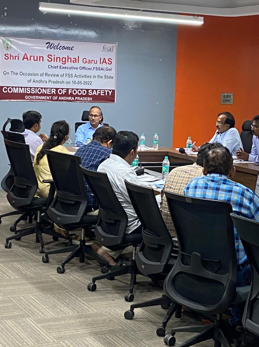 fssaiindia's tweet photo. Shri Arun Singhal, CEO @fssaiindia visited state of  Andhra Pradesh on 10-11 May 2022 

During the visit the challenges and opportunities in developing an effective food safety ecosystem in the state was discussed with Honorable Health Minister of the State. (1/2) https://t.co/SO8etkbUJv