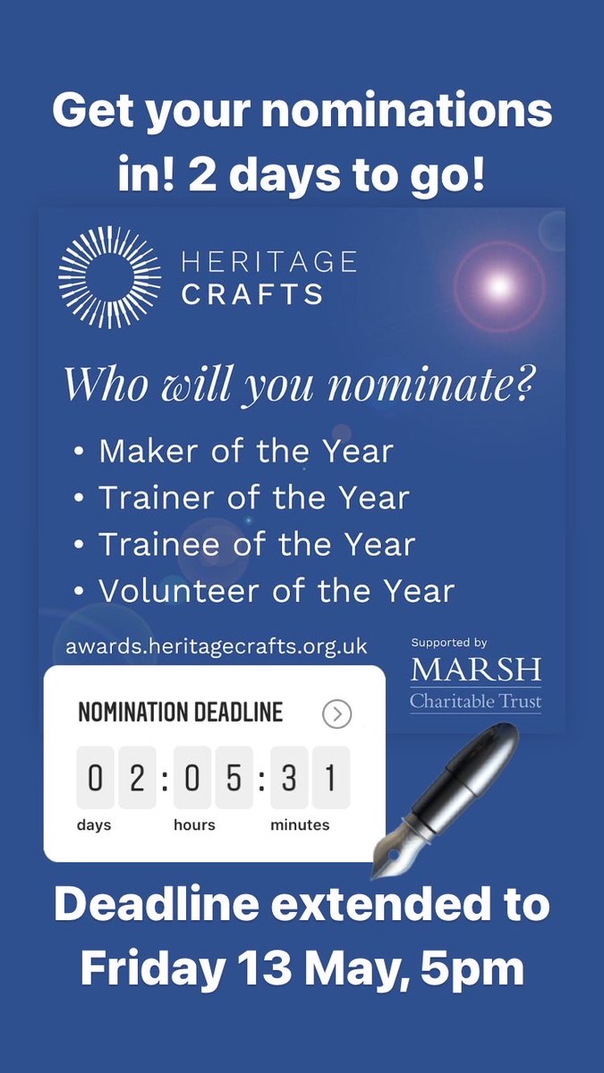 heritage_crafts's tweet photo. Two days to go to get your nominations in for the Heritage Crafts Awards! https://t.co/JQdgHbO5Af #maker #trainer #trainee #volunteer https://t.co/g7aXHQJ8ra