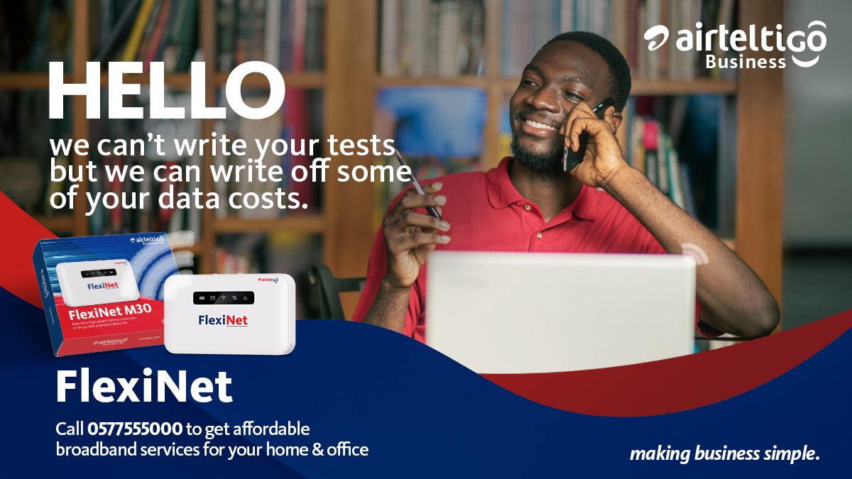 theatghana's tweet photo. Experience high-speed internet with the #FlexiNet MiFi. This MiFi comes with an in-built battery plus 10GB free #AirtelTigo data at GH₵ 280 only. Call 0577555000 to grab yours now! #LifeIsSimple #AirtelTigoBusiness https://t.co/pdm7UgZFPU
