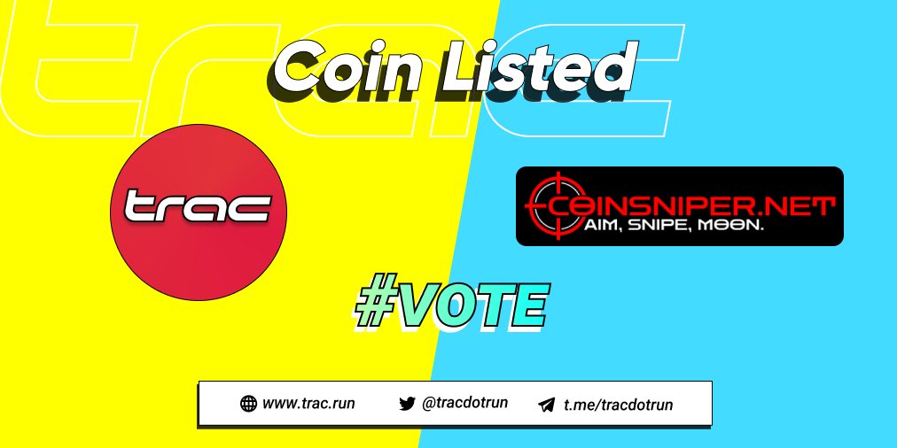 airdropradar_io's tweet photo. TRAC is now listed at https://t.co/Sv7z2zqcyd @coinsniper_net  Please Vote for #TRAC on their website here 

➡️https://t.co/2hmLGWnHK9 🟡🔵

#MoveToEarn #coinsniper #coinlisting #vote #Move2Earn #m2e https://t.co/sE8c25gR0x