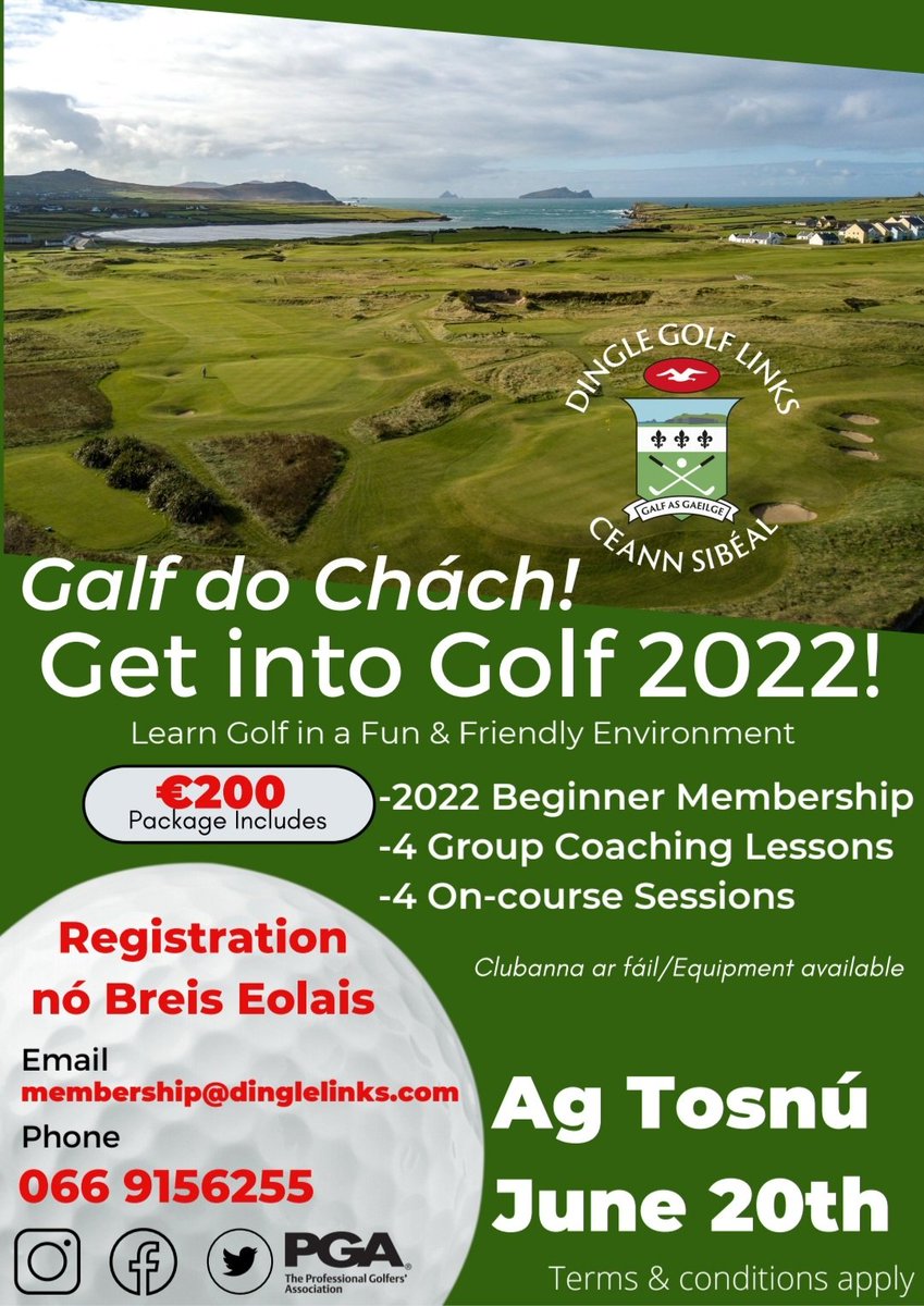 Interested in trying out golf?? Our 'Galf do Chách' special offer might be just the thing for you this summer. Get outdoors and learn new skills in a fun and friendly setting 👌☘️

 DM or email for details or to register 🏌🏿‍♂️🏌️‍♀️⛳

#dingle #dinglepeninsula #getintogolf #golf