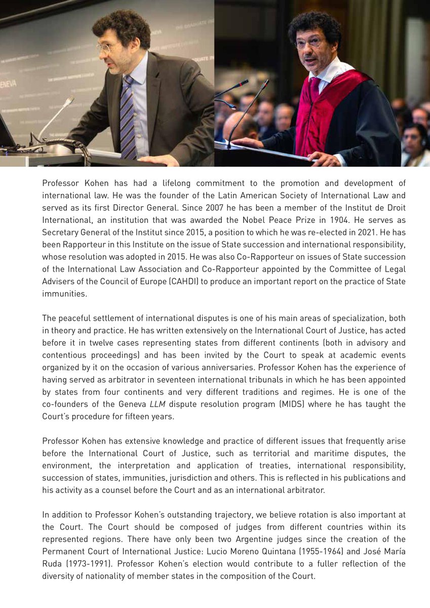 kohen2022icj's tweet photo. “It honours me deeply that renowned international legal personalities, judges, professors, members of the national groups of the PCA, and esteemed colleagues support my candidacy to the International Court of Justice for the 2024-2033 period” ⚖️🇺🇳 Professor Marcelo Kohen. https://t.co/j8oZLZYSHb