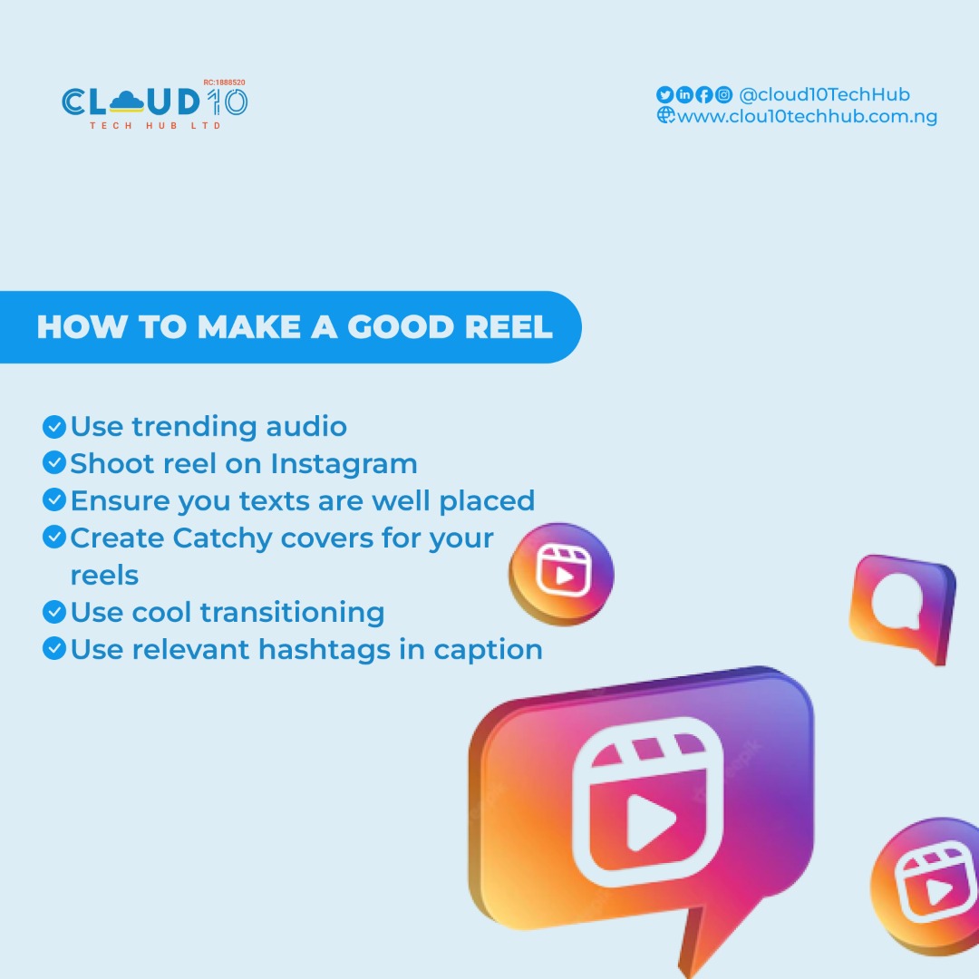 cloud10techhub's tweet photo. A lot of factors affect reels reach on Instagram.
These are the major ones. An addition is "avoid posting reels with Tiktok" watermark.
Would you be trying this tip?
#instagramgrowthtips #webdevelopment #digitalexperts #webdesign #Cloud10TechHub
#Cloud10TechHubLtd https://t.co/pjTbeGRhsx