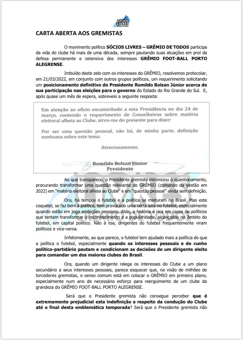 socioslivres's tweet photo. CARTA ABERTA AOS GREMISTAS

MOVIMENTO SÓCIOS LIVRES - GRÊMIO DE TODOS

🇪🇪🇪🇪🇪🇪 https://t.co/e2tDL3fSyX