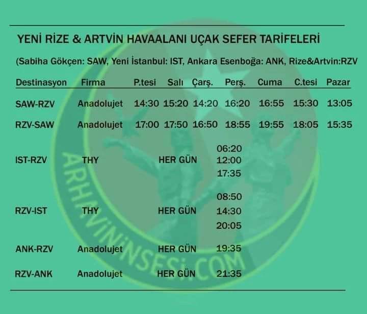 Yeni Rize &amp; Artvin Havaalanı Uçak Sefer Tarifeleri
.
.
#rize #artvin #rizeartvin #rzv #rizeartvinhavaalanı #rizeartvinhavalimanı #rizeartvinairport