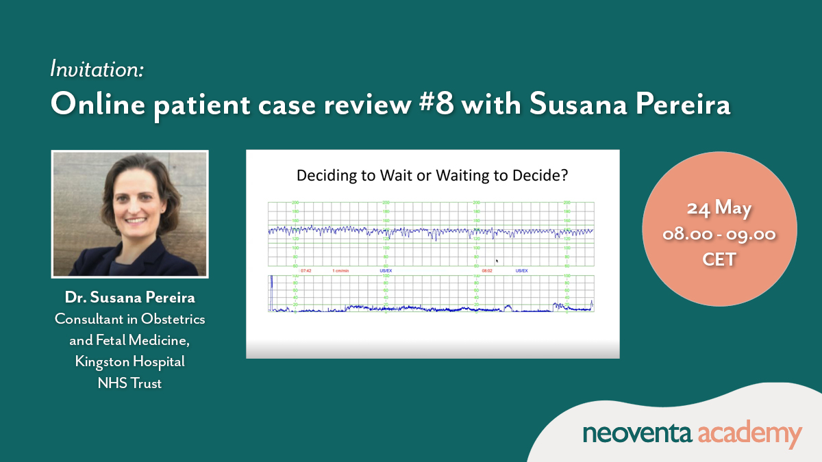 Welcome to case review #8 with @DrSusanaPereira on 24 May! Learn more about a physiological approach to #CTGinterpretation with ST Analysis as a conjunctive method. Register free at: bit.ly/3kZXAkR

#fetalmonitoring #monitoringmay2022 #physiologicalCTG #neoventa