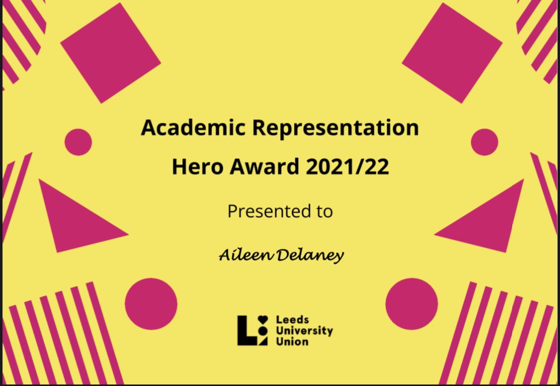 Honoured to have been nominated for 2 awards recently ☺️ 🌟  I was “highly commended” in the PGR category at the EPS Faculty Partnership awards <a href="/physicsleedsuni/">Physics and Astronomy at Leeds</a> and for the Rep Celebrations received  “Academic Representation Hero Award”. What a surprise 💗 #leeds <a href="/LeedsUniUnion/">Leeds University Union</a>