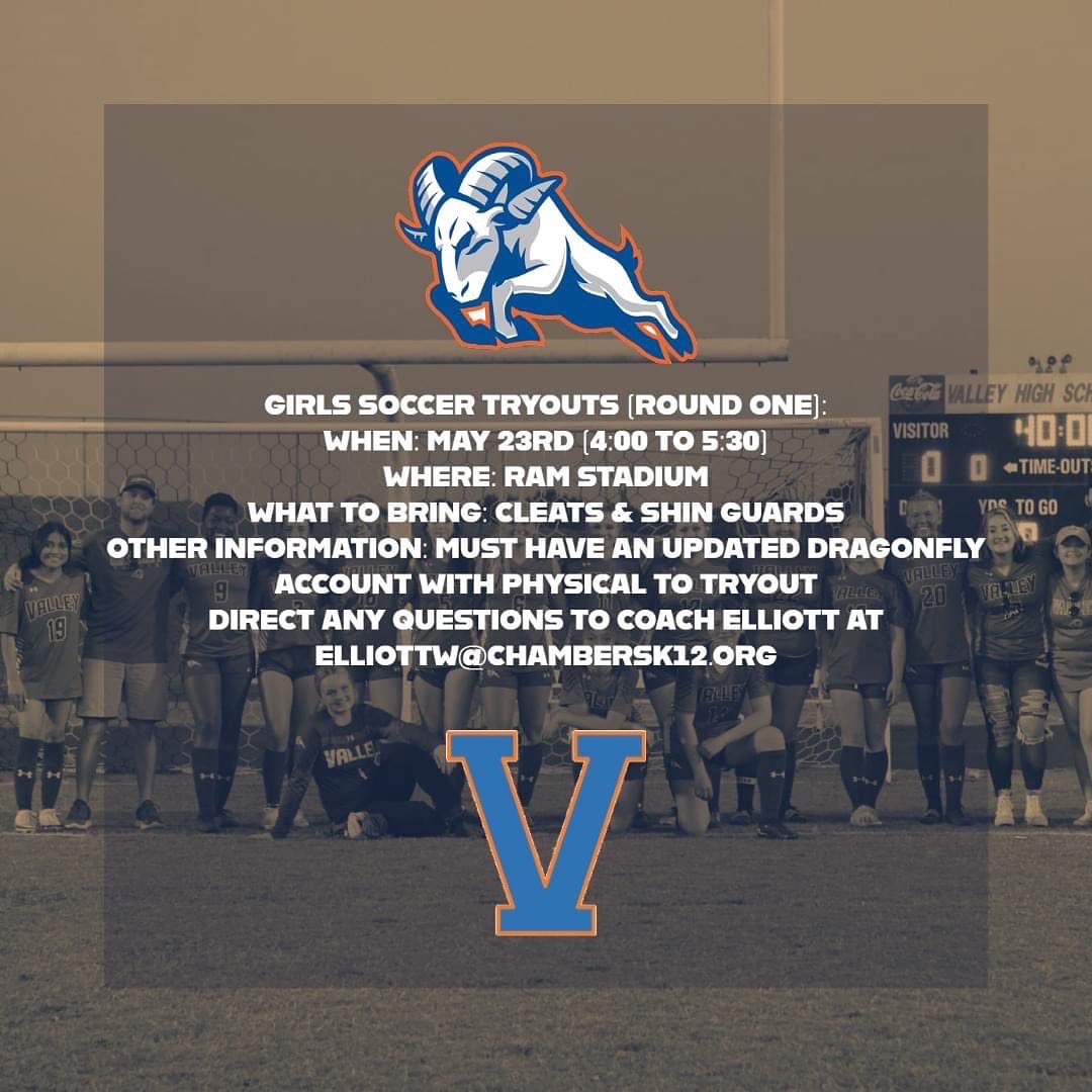 VHSRamsSoccer's tweet photo. Info for boy's and girl's tryouts:

You must signup with your chambers email. A link for each signup sheet is on our site located in our bio. 

#GoRams ⚽️🙌 https://t.co/7wrDdVlaua