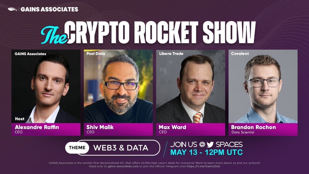 We're hosting another fireside chat on Friday, May 13th at 12PM UTC. 🚀

It will feature <a href="/pooldata/">Pathaka AI</a> CEO Shiv Malik, <a href="/Liberatradeai/">LTAI</a> CEO Max Ward, <a href="/Covalent_HQ/">Covalent</a> Data Scientist Brandon Rochon, and will be presented by our CEO Alexandre Raffin.

Set a reminder: x.com/i/spaces/1eaKb…