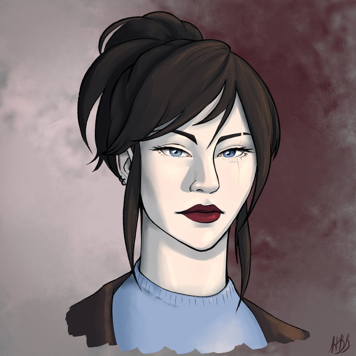 HBrambleberry's tweet photo. This commissioned character's name is Stone, an appropriate name I think!

#art #portrait #character #commission #dungeonsanddragons #dnd #roleplay #woman #pale #scar #redlips https://t.co/tjM4OCeseS