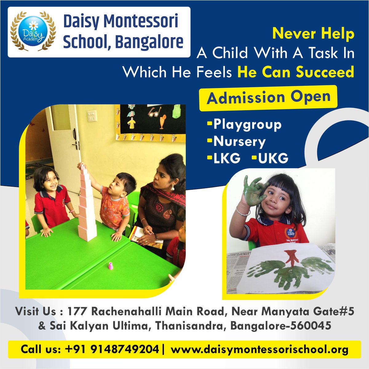 MontessoriDaisy's tweet photo. Help your child only when he needs you! Children learn brilliantly at our place.

Hurry UP!! And Enroll Now 👇:https://t.co/XcEmIps6Iw

#LKG #UKG #playgroup #banglore  #childfun #childschool #childlearning #affordableschool https://t.co/XabARBq6m3