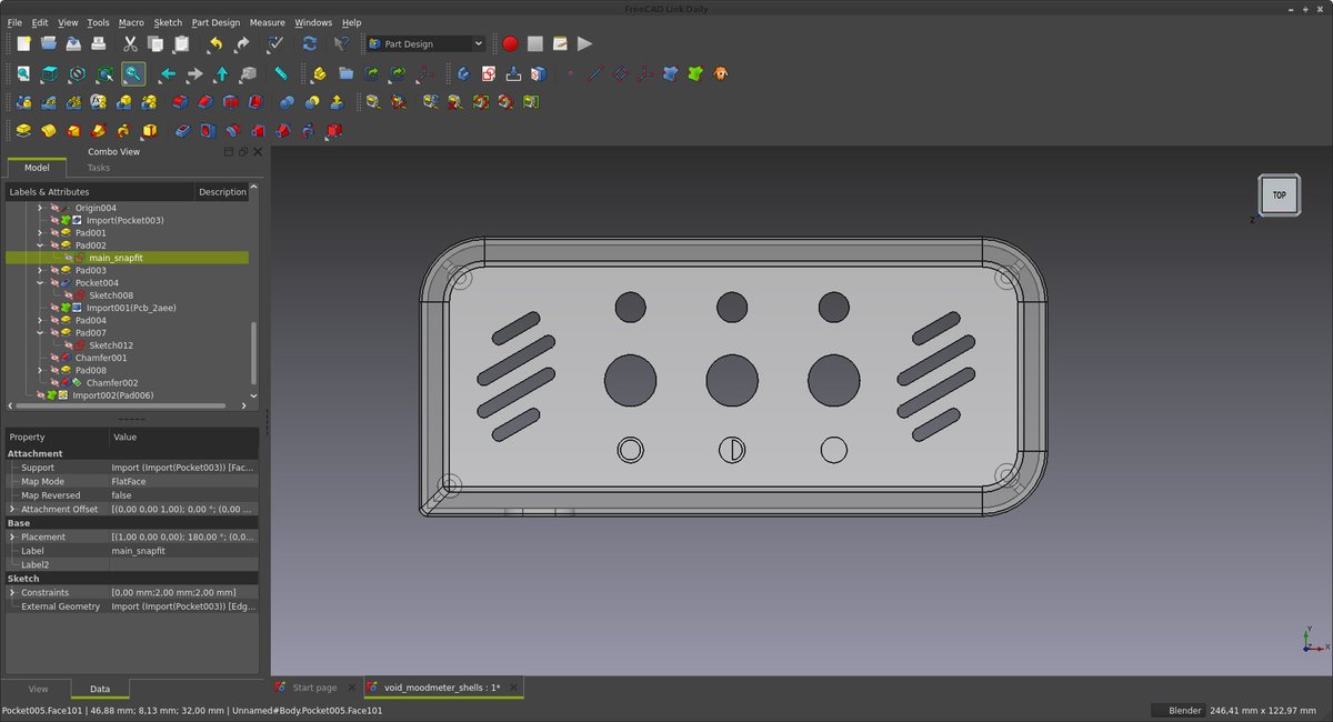 Chihauccilconte's tweet photo. As I wait for the PCBs to arrive, here some #FreeCAD + #KiCAD (mixed through the #KiCADstepup addon) porn related to the #moodmeter I'm designing as part of VOID Project #iot #esp32 #arduino #firebase #3dmodeling #interactiondesign #digitalfabrication #industrialdesign #design https://t.co/VAVHnY5UyV