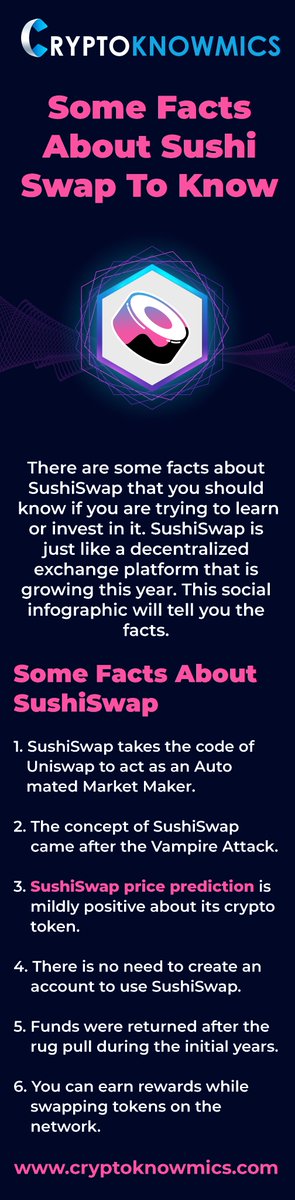 hellenj07919017's tweet photo. Some Facts About SushiSwap To Know

There are a few facts about SushiSwap that you should understand if you are trying to learn or staking on it. The price prediction is somewhat positive. https://t.co/YszexISFcq

#SushiSwappriceprediction https://t.co/TJL6E96fzL