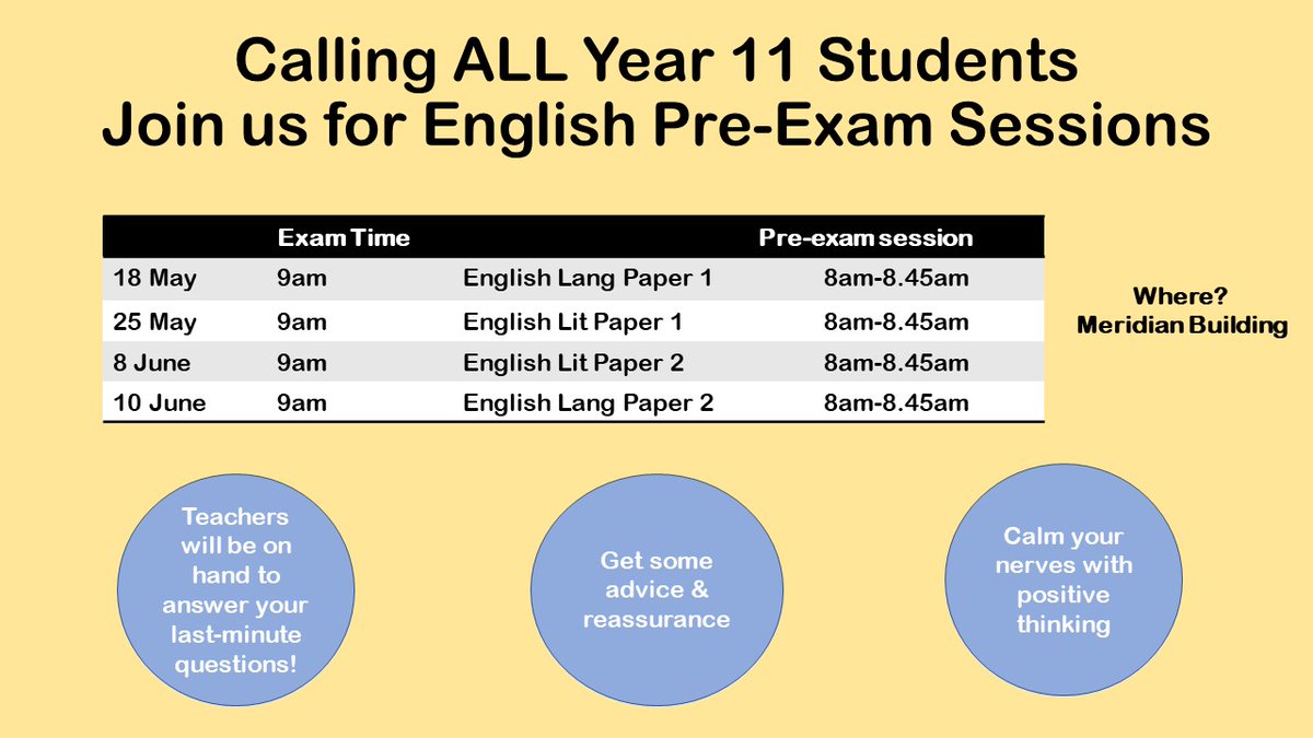 oxtedschool's tweet photo. Year 11 students are invited to Pre-Exam Sessions for English, Maths and Science - breakfast included! 😀
#Exams #GCSErevision #revisionclasses https://t.co/ZBbuxNNAzA