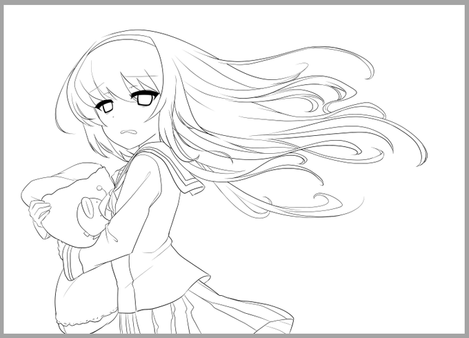 線画 流れる髪が描きたかっただけなのに何がしたいのかわからん絵になってきた 