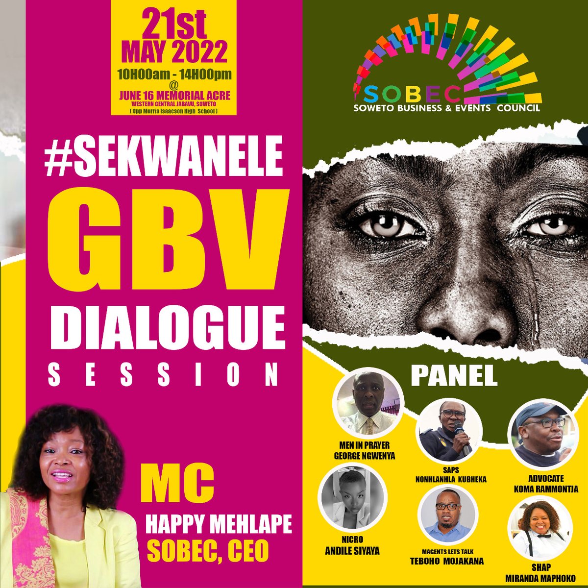 sobec_sa's tweet photo. The secret is out on who will be on the panel for this mind blowing , life changing dialogue on one of world Pandemics GBV.
Come engage,reserve spot on info@sobec.co.za @magents_s @hothaata @PublicProtector @PresidencyZA #GBV @ssetlaelo @POWA_ZA @Abramjee https://t.co/U3WmI5hviO