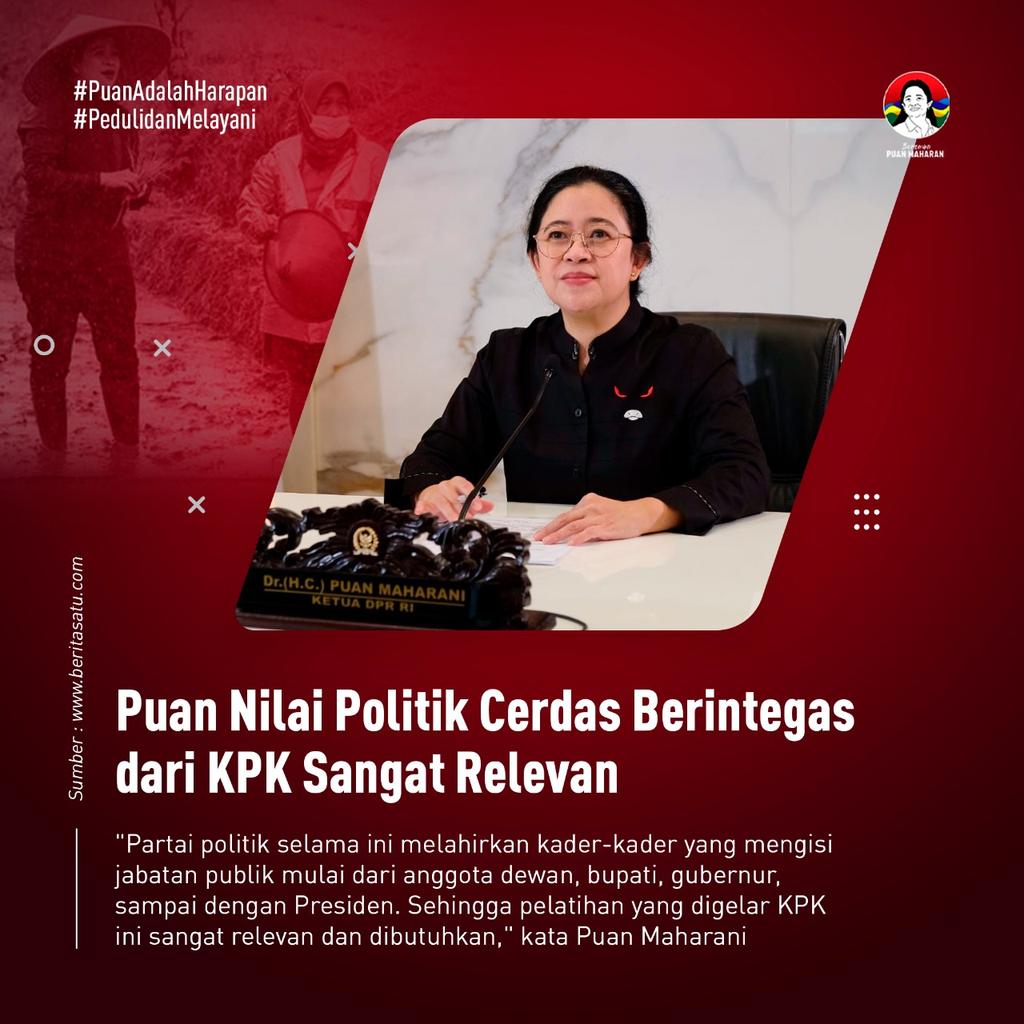 Rynaqz's tweet photo. Puan Maharani menilai jika politik cerdas berintegritas dari kpk sangat relevan
Puan Presiden Kita https://t.co/QaXBTzNVaQ