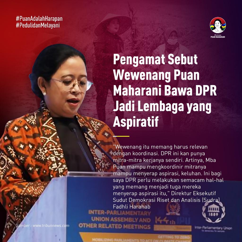 Zedrlq's tweet photo. Puan Maharani dinilai mampu mengkoordinir mitranya mampu menyerap aspirasi, keluhan
Puan Presiden Kita https://t.co/NEwtuOBCfu
