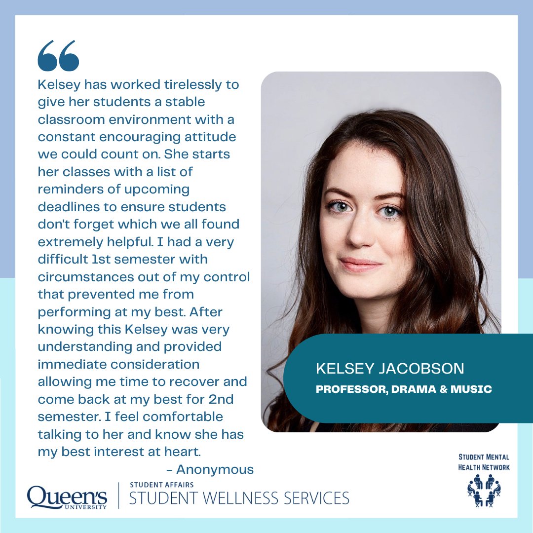 Champion for Mental Health, Kelsey Jacobson. Thank you for all that you do to support student mental health and wellbeing. Click the link in the bio to hear what this Queen's community member has to say about student mental health. #studentmentalhealth #queensu