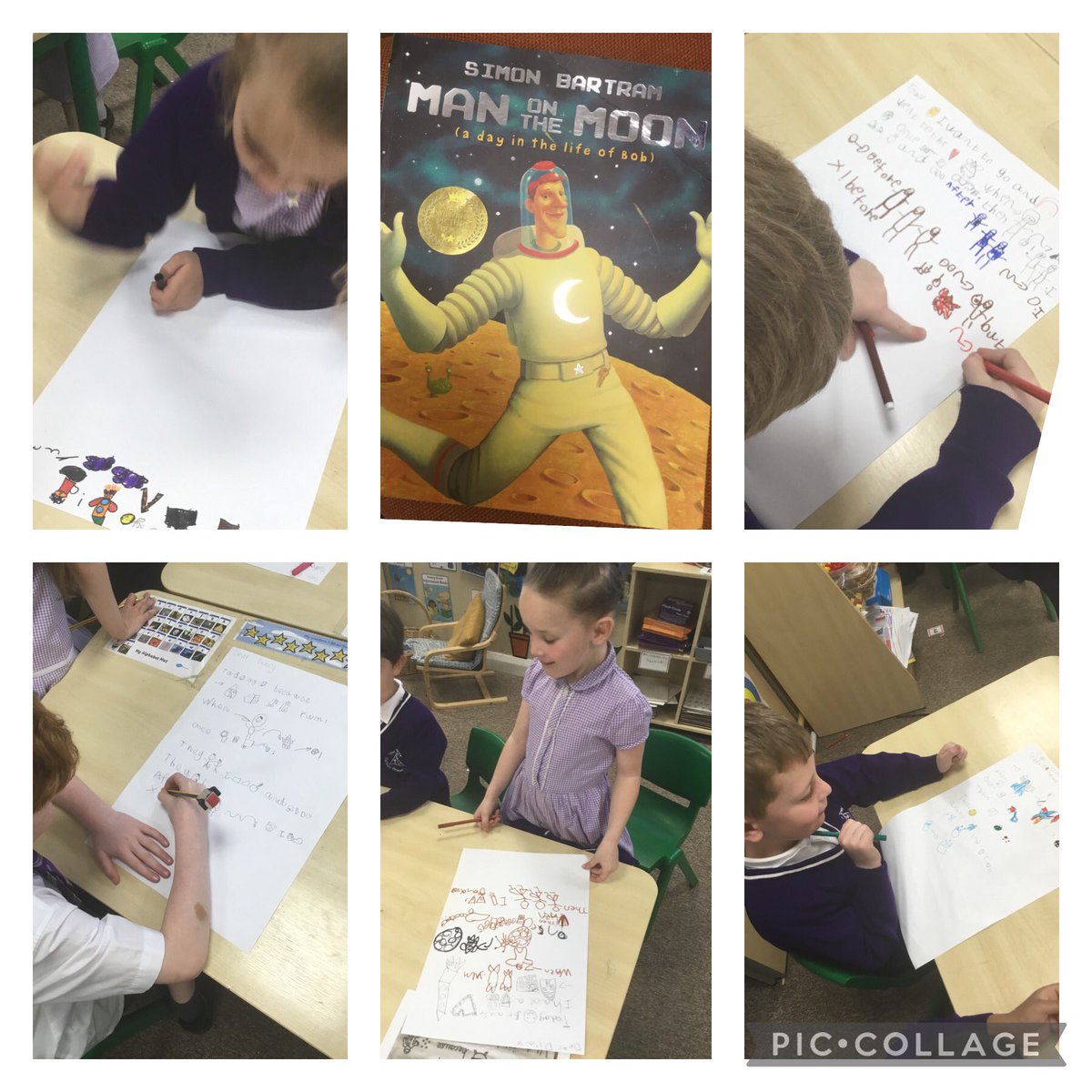 TheTrinityL5's tweet photo. Y1 English: The children are creating their own story map for the story of ‘Man on the Moon’ by Simon Bartram in preparation for their writing. #trinityenglish 📚 #talkforwriting https://t.co/R11Q1c5O3l