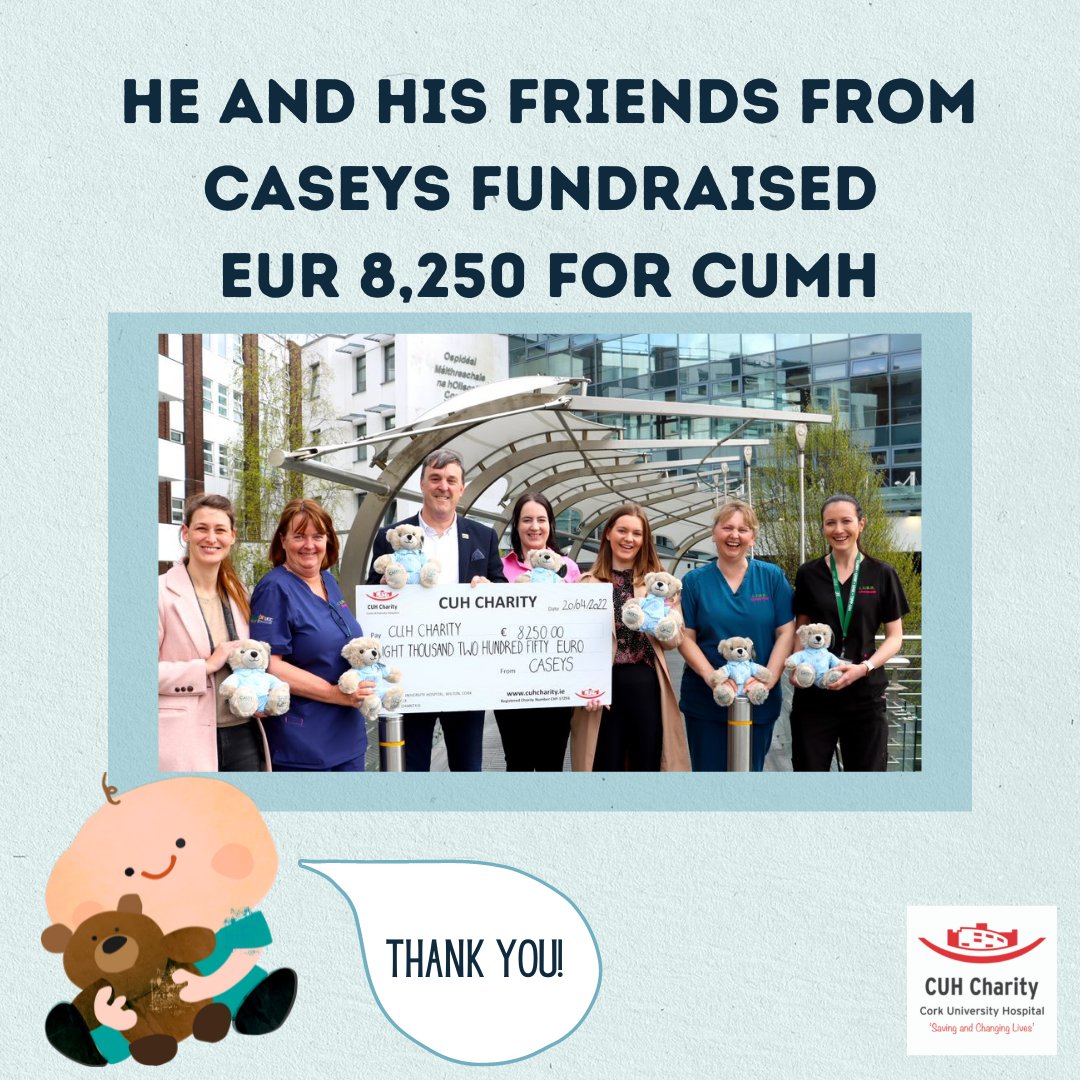 CUHCharity's tweet photo. Casey the bear🧸 visited CUMH - and he brought reinforcements! 
@CaseysFurniture celebrated their 100th birthday in a special way and donated 600 bears and EUR 8.250 to support CUMH. 
#fluffyfriend #birthdaybear #youhaveafriendinme #corkcharity #healthcare #welcometotheworld https://t.co/nw6PJQSYHL