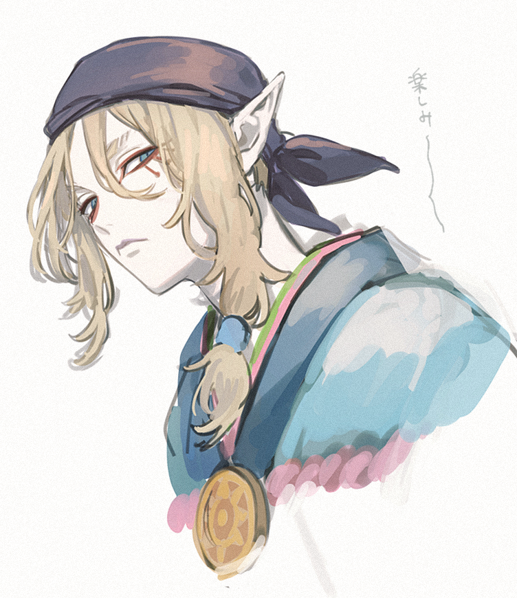 1boy male focus solo pointy ears blonde hair japanese clothes bandana  illustration images